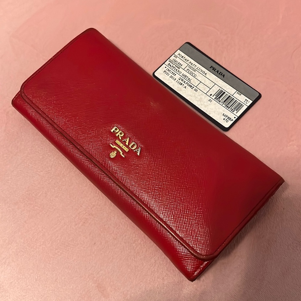 Prada red saffiano leather wallet